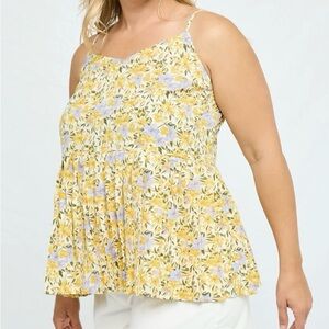HAYDEN Yellow & Purple Floral Printed Pleated Peplum Tank